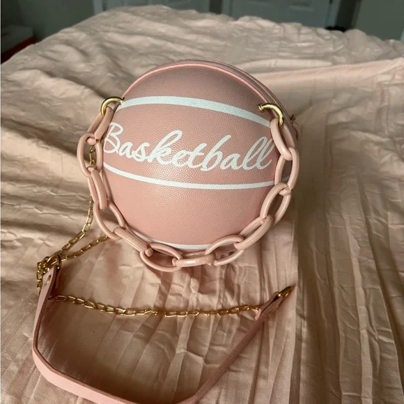 Pink and white basketball purse. - Picture 1 of 6